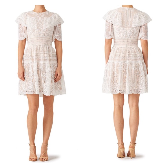 NWOT MONIQUE LHUILLIER Lace Dress; A-Line, Short Sleeves, Jewel Neckline - Picture 3 of 8